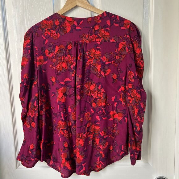 Maeve by Anthropologie Jourdain Runa Floral Blouse SZM Pink Multi Ruched Arm - Picture 2 of 10